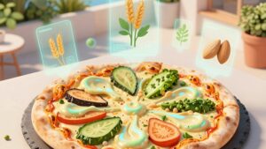 Футуристическая веганская пицца с кешью-сыром на террасе ресторана Pizza Camobar в Пномпене